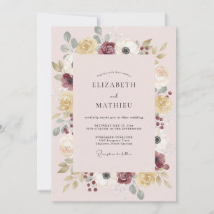 Blush Mustard Wreath Wedding Invitation