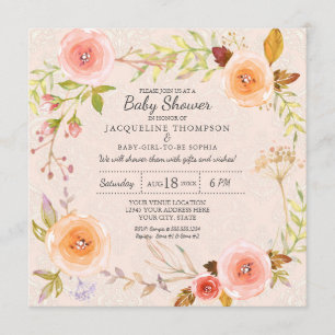 Blush n Gold Watercolor Floral Damask Typography Invitation