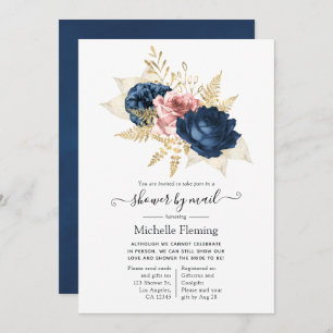 Blush, Navy and Gold Floral Shower by Mail Invitation