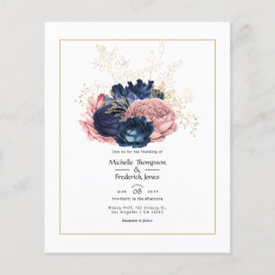 Blush, Navy and Gold Floral Wedding Invitation Flyer