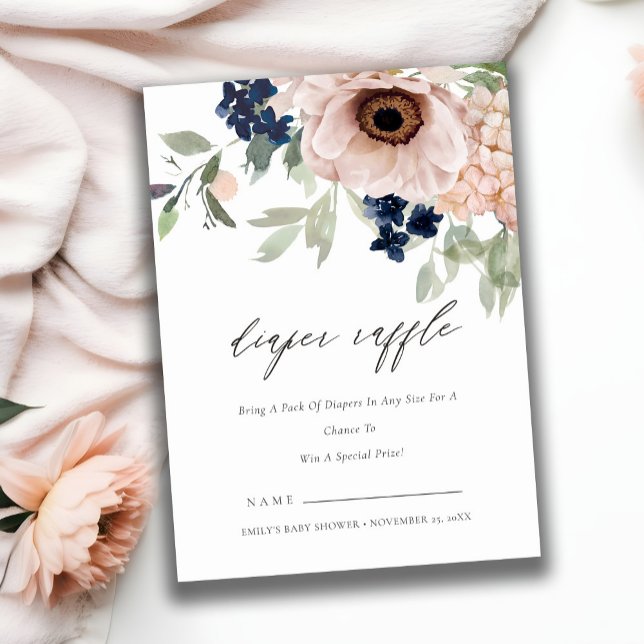 Blush Navy Anemone Flora Diaper Raffle Baby Shower Enclosure Card (Creator Uploaded)