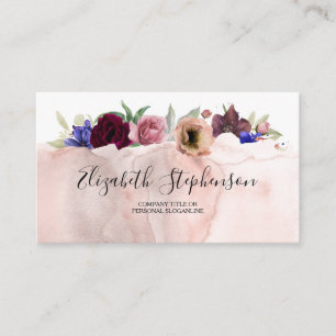 Blush Navy Blue and Burgundy Red Floral Vintage Business Card