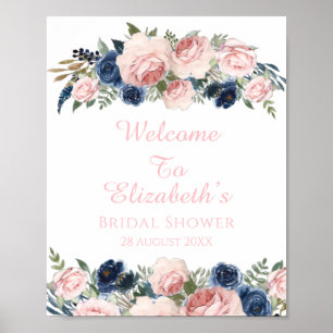 Blush Navy Blue Floral Bridal Shower Welcome Sign