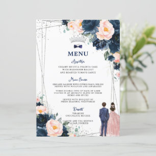 Blush Navy Blue Floral Twins Quinceañera Menu