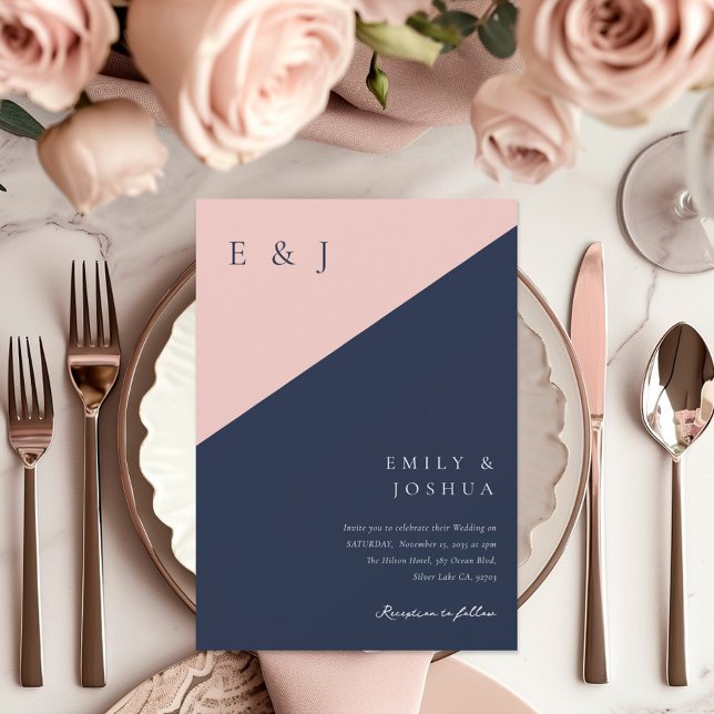 Blush Navy Blue Modern Wedding Invitation (Creator Uploaded)