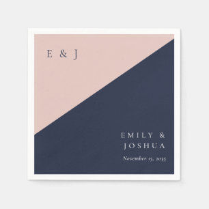 Blush Navy Blue Modern Wedding Napkin