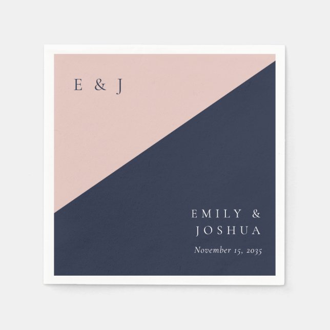Blush Navy Blue Modern Wedding Napkin (Front)