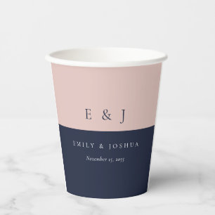 Blush Navy Blue Modern Wedding Paper Cups