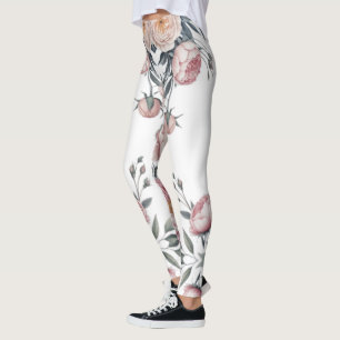 Blush Navy Blue Soft Pastel Pink Floral Leggings