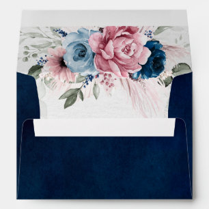 Blush Navy Blue Soft Pastel Pink Floral Wedding Envelope