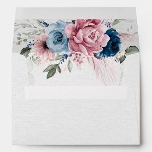 Blush Navy Blue Soft Pastel Pink Floral Wedding Envelope