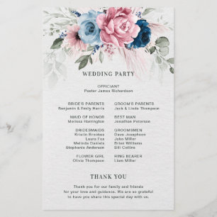 Blush Navy Blue Soft Pastel Pink Wedding Program
