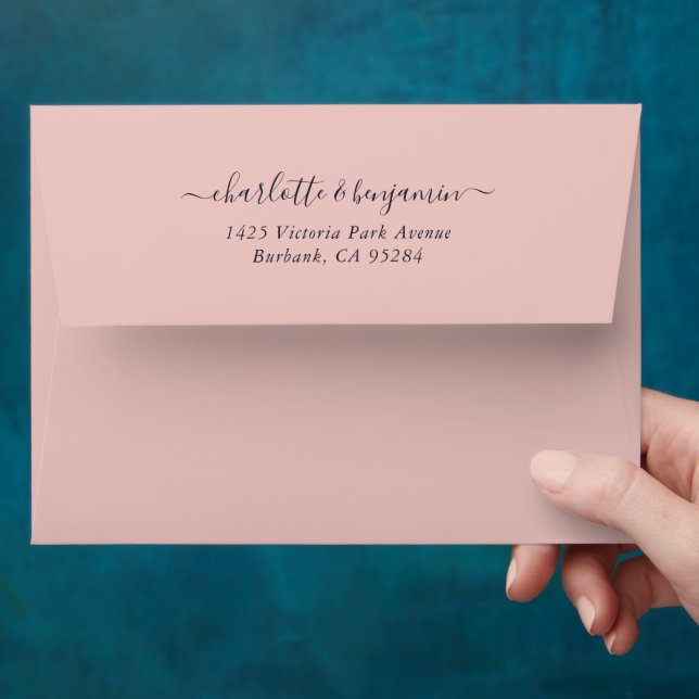 Blush Navy Blue Wedding Return Address Envelope (Hand)