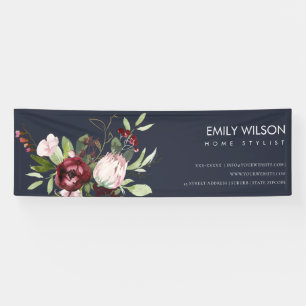 BLUSH NAVY BURGUNDY PROTEA FLORAL BUSINESS BANNER