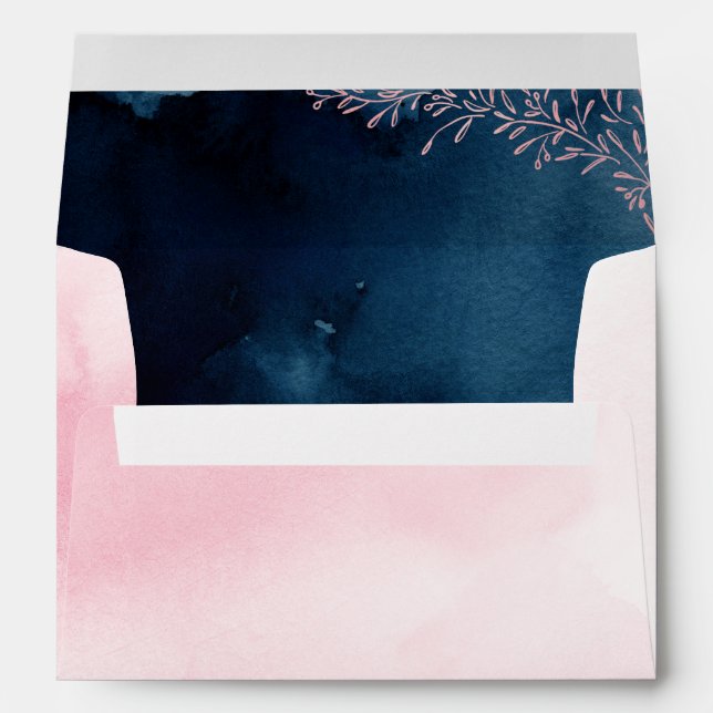 Blush navy calligraphy rustic floral wedding envelope (Back (Bottom))