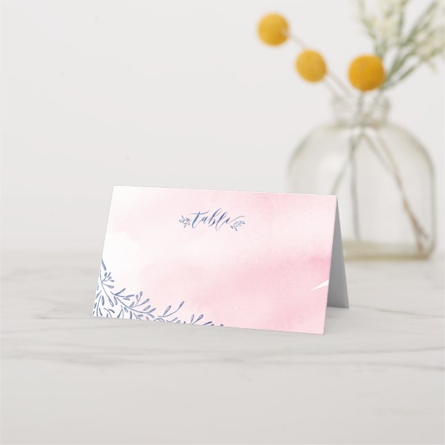Blush navy calligraphy rustic wedding place cards (Front)