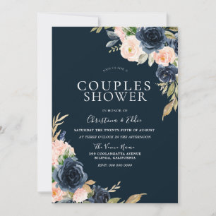Blush & Navy Elegant Modern Couples Shower Invitation