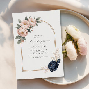 Blush Navy Floral Arch Affordable Digital Wedding Invitation