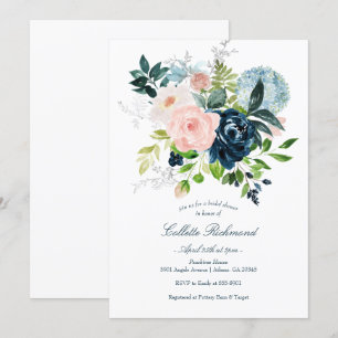 Blush Navy Floral Bridal Shower Invitation