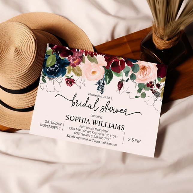 Blush & Navy Floral Bridal Shower Invitation (Creator Uploaded)