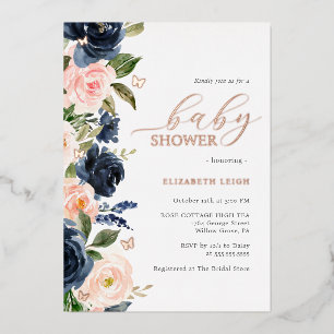 Blush Navy Floral Butterfly Baby Shower 