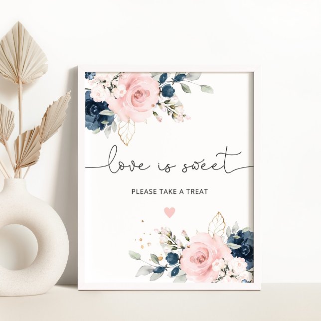Blush navy floral Love is sweet Poster (Creator Uploaded)