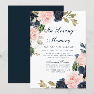 Blush & Navy Floral Memorial Announcement Service