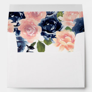 Blush & Navy Flowers Wedding Engagement Bridal Envelope