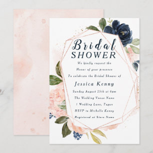 Blush & Navy Geometric Flowers Bridal Shower Invitation