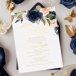 Blush Navy Gold Butterfly Mis Quince Quinceanera