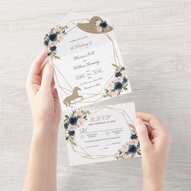 Blush & Navy Kentucky Derby Wedding Invitations (Tearaway)