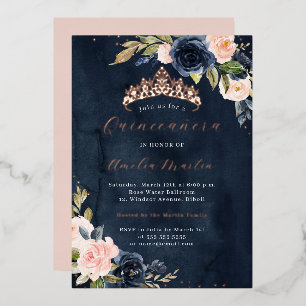 Blush Navy Watercolor Rose Gold Quinceanera