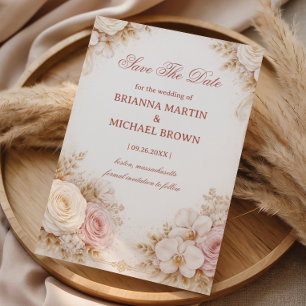 Blush Neutral Floral Elegant Save The Date