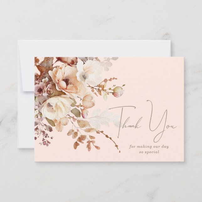 Blush Neutral Floral Thank You Note Card (Front)
