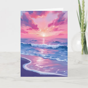 Blush Ocean Sunset Waves Watercolor Card