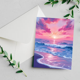 Blush Ocean Sunset Waves Watercolor Card