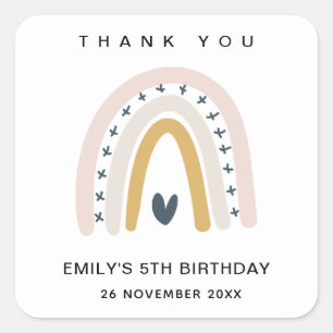 BLUSH OCHRE NAVY HEART RAINBOW BIRTHDAY THANK YOU SQUARE STICKER