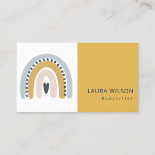 BLUSH OCHRE NAVY SCANDI HEART RAINBOW BABYSITTER BUSINESS CARD