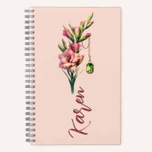 Blush of August: Gladiolus & Peridot Keepsake  Notebook