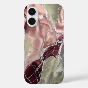 Blush Olive Marble Phone Case Silver Luxury