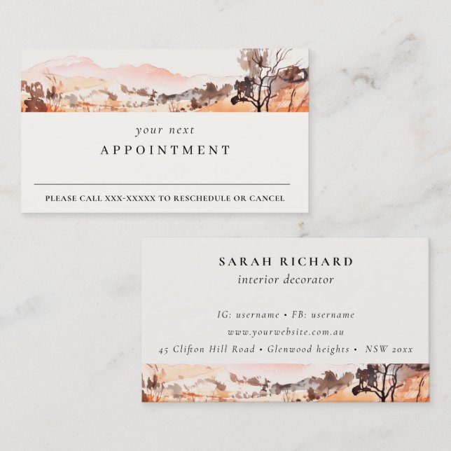 Blush Orange Watercolor Woods Mountain Appointment Business Card (Front/Back)
