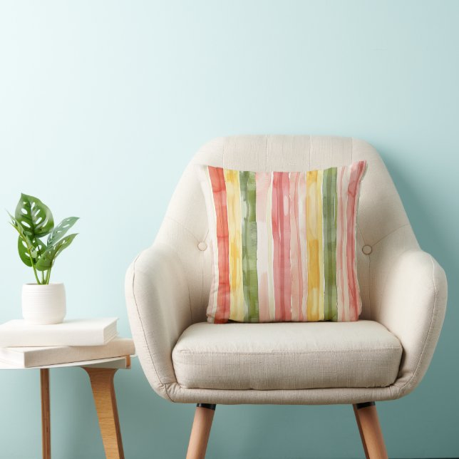 Blush Orange Yellow Green Stripes   Cushion (Chair)
