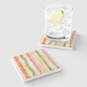 Blush Orange Yellow Green Stripes Stone Coaster