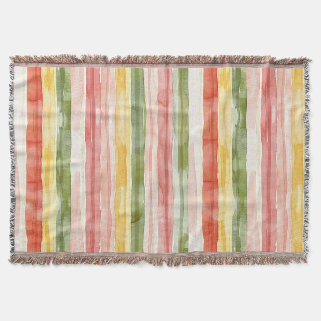 Blush Orange Yellow Green Stripes   Throw Blanket (Front)
