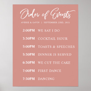 Blush Order of Events Wedding Day Schedule Poster