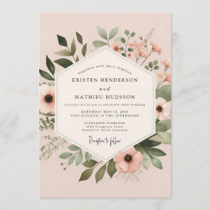 Blush Painted Anemone Wedding Invitation