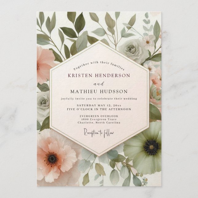 Blush Painterly Flora Wedding Invitation (Front)
