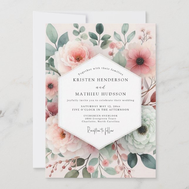 Blush Painterly Rose Wedding Invitation (Front)