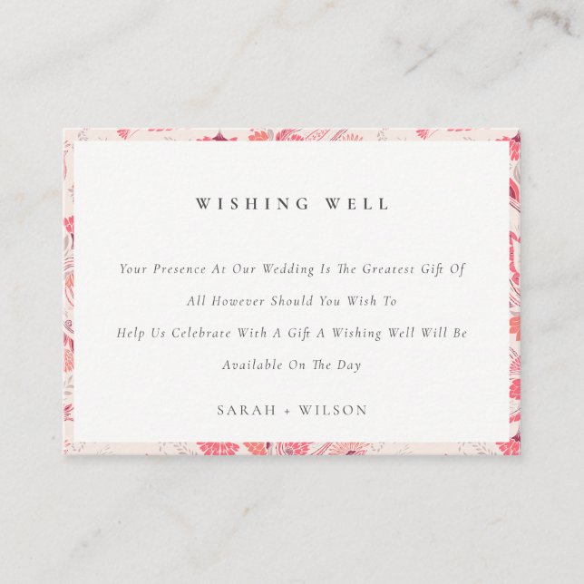 Blush Paisley Typography Wedding Wishing Well Enclosure Card (Front)