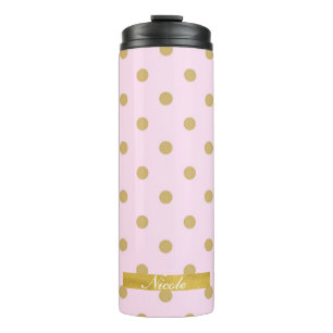 Blush Pale Light Pink & Gold Polka Dots Pattern Thermal Tumbler